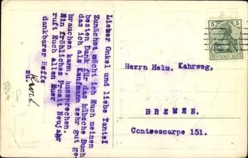 Präge Ak Fröhliches Neujahr, Standuhr