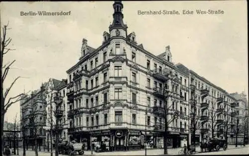Ak Berlin Wilmersdorf, Bernhardstraße Ecke Wexstraße, Geschäfte