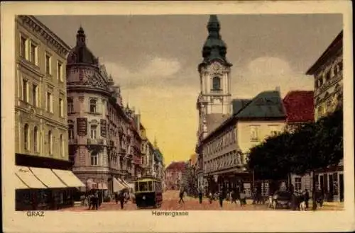 Ak Graz Steiermark, Herrengasse, Straßenbahn