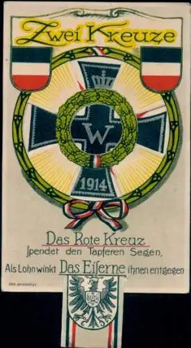 Mechanische Ak Zwei Kreuze, Das Rote Kreuz, Das Eiserne Kreuz, Wappen, 1. WK
