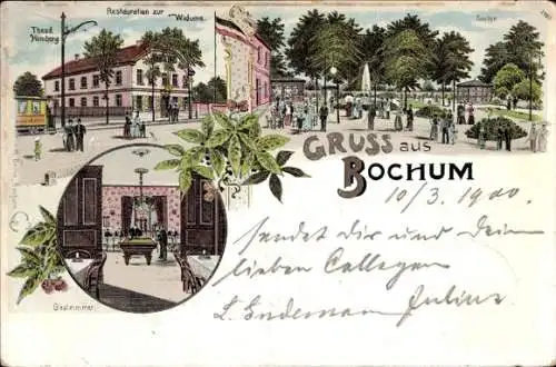 Litho Bochum im Ruhrgebiet, Restaurant Zur Widume, Garten, Gastzimmer