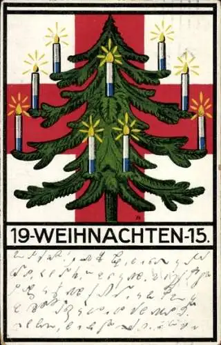 Ak Kriegsweihnacht 1915, Tannenbaum, Bayerisches Rotes Kreuz