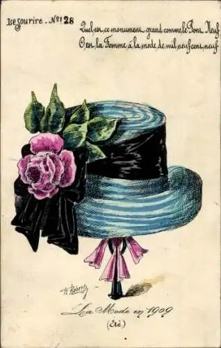 Künstler Ak Roberts, Hutmode 1909, Frau unter riesigem Hut