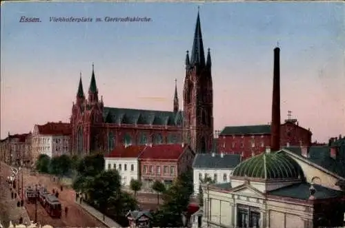 Ak Essen im Ruhrgebiet, Viehoferplatz, Getrudiskirche