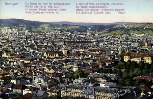 Ak Stuttgart in Württemberg, Gesamtansicht, Gedicht Mein Stuttgart