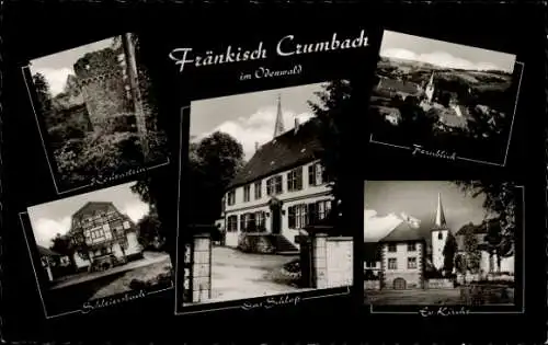 Ak Fränkisch Crumbach im Odenwald, Rodenstein, Fernblick, evangelische Kirche, Schloss