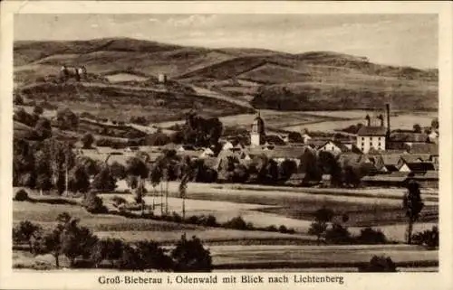 Ak Groß Bieberau im Odenwald, Panorama, Lichtenberg