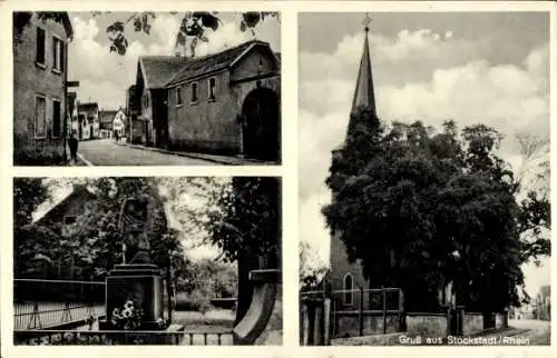 Ak Stockstadt am Rhein Hessen, Kirche, Denkmal, Straße