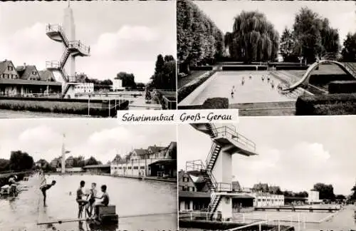 Ak Groß Gerau in Hessen, Schwimmbad, Sprungturm