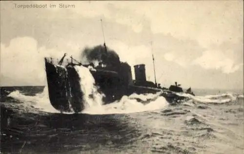 Ak Deutsches Kriegsschiff, Torpedoboot im Sturm, Kaiserliche Marine