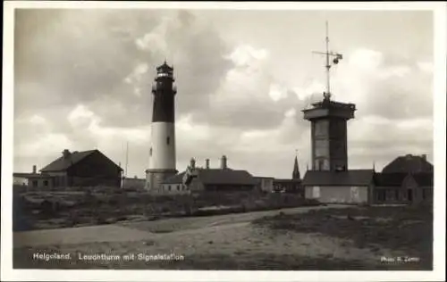 Ak Nordseeinsel Helgoland, Leuchtturm, Signalstation