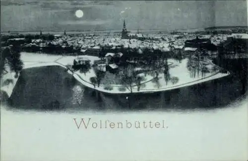 Mondschein Ak Wolfenbüttel in Niedersachsen, Gesamtansicht, Winter