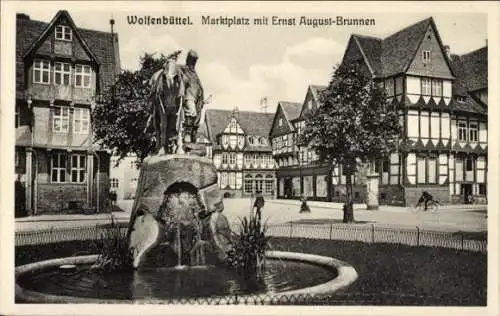 Ak Wolfenbüttel in Niedersachsen, Marktplatz mit Ernst August-Brunnen