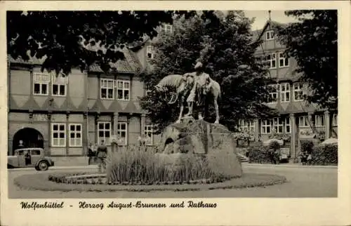 Ak Wolfenbüttel in Niedersachsen, Herzog August-Brunnen, Rathaus