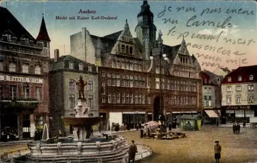 Ak Aachen, Markt mit Kaiser Karl Denkmal