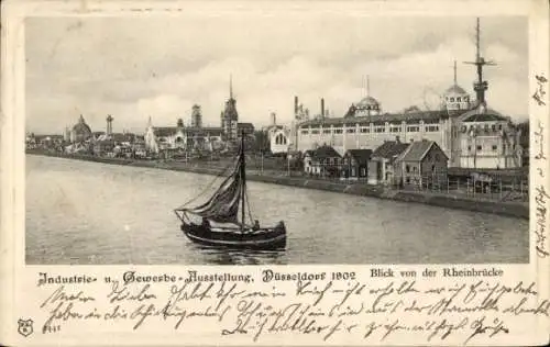 Ak Düsseldorf am Rhein, Industrie und Gewerbeausstellung 1902, Blick von der Rheinbrücke