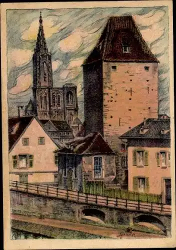Künstler Ak Strasbourg Straßburg Elsass Bas Rhin, Altstadt, Kirche