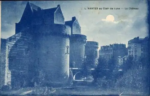 Ak Nantes Loire Atlantique, Schloss, Mondlicht