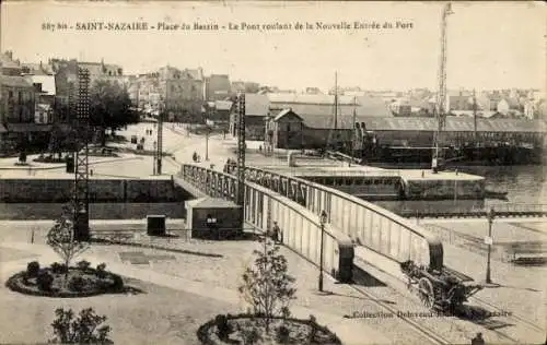 Ak Saint Nazaire Loire Atlantique, Place du Bassin, Pont roulant de la Nouvelle Entree du Port