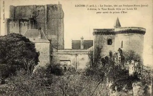 Ak Loches Indre-et-Loire, Le Donjon, A Droite, Tour Ronde