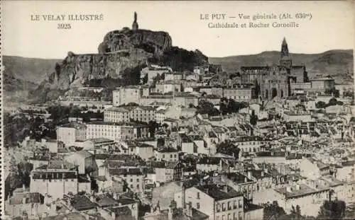 Ak Le Puy en Velay Haute Loire, Vue generale, Cathedrale, Rocher Corneille