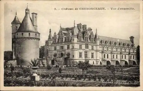 Ak Chenonceaux Indre et Loire, Chateau, Vue d'ensemble