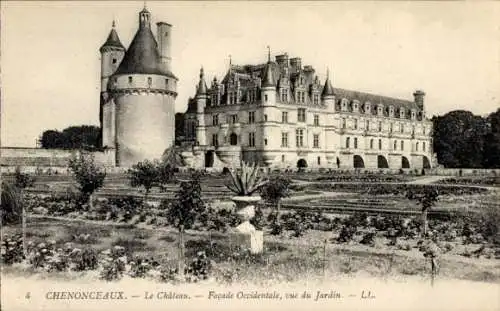 Ak Chenonceaux Indre et Loire, Chateau, Facade Occidentale, Jardin