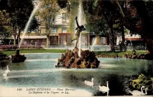 Ak Saint-Etienne Loire, Place Marengo, La Daphnee et les Cygnes