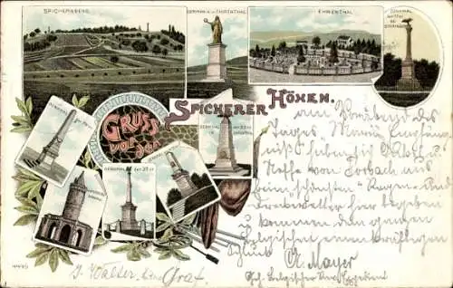 Litho Spicheren Spichern Moselle, Spicherer Höhen, Ehrental, Kriegerdenkmale