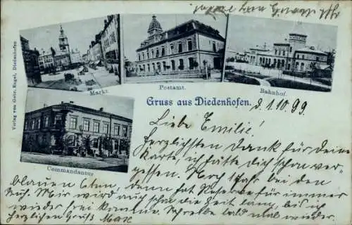 Ak Thionville Diedenhofen Lothringen Moselle, Bahnhof, Postamt, Kommandantur, Markt