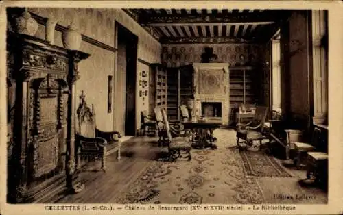 Ak Cellettes Loir et Cher, Château de Beauregard, La Bibliotheque