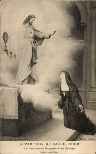 Ak Paris XVIII Montmartre, Apparition du Sacre Coeur, Bienheureuse Marguerite Marie Alacoque