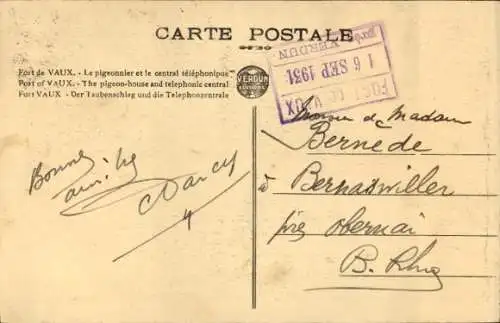 Ak Douaumont Lothringen Meuse, Fort Vaux, Taubenschlag, Telefonzentrale