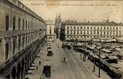 Ak Toulouse Haute Garonne, Place du Capitole, Rue du Tour
