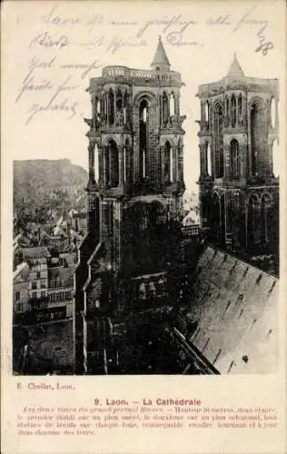 Ak Laon Aisne, Kathedrale, les deux tours du grand portrait Recers
