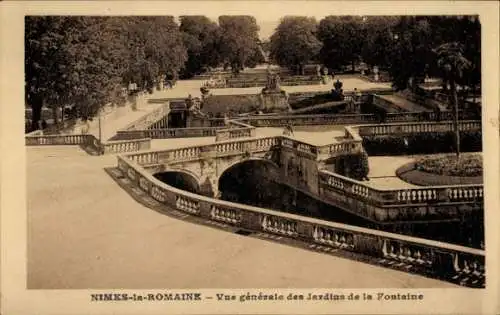 Ak Nîmes la Romaine Gard, Gärten, Fontaine