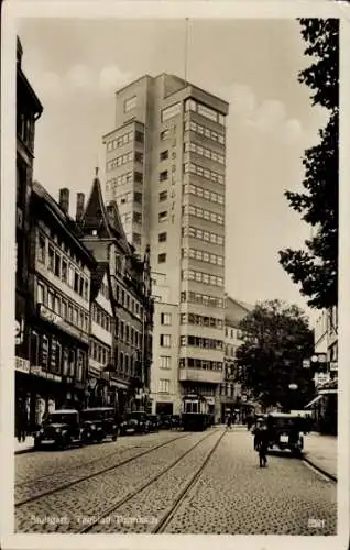 Ak Stuttgart in Württemberg, Tagblatt Turmhaus, Tram