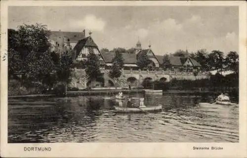 Ak Dortmund im Ruhrgebiet, Steinerne Brücke, Boote