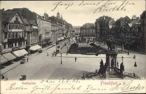 Ak Frankfurt am Main, Goetheplatz, Denkmal, Geschäfte