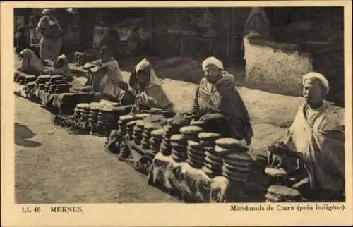 Ak Meknès Marokko, Händler an der Strasse