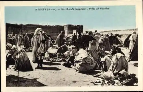 Ak Meknès Marokko, Marchands indigènes, Place El Heddine