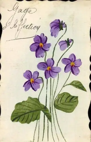 Handgemalt Ak Lila Veilchen