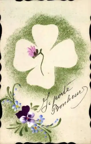 Handgemalt Ak Kleeblatt, Stiefmütterchen