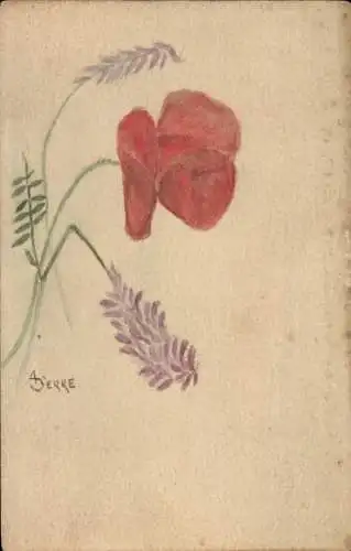 Handgemalt Ak Mohnblüte, Gräser
