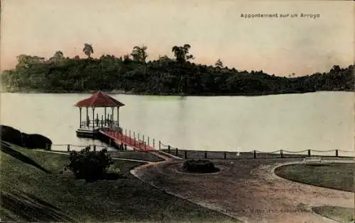 Ak Vietnam, Pier auf einem Arroyo