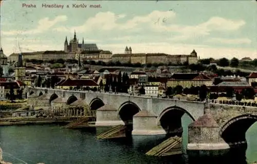 Ak Praha Prag Tschechien, Karlsbrücke, Hradschin