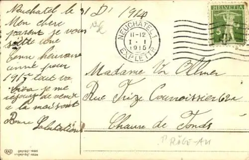 Präge Ak Glückwunsch Neujahr, Mädchen mit Ferkeln in einem Korb