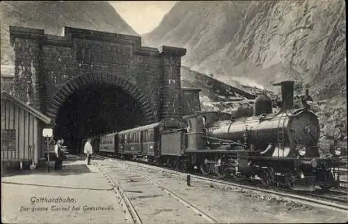 Ak Goeschenen Kanton Uri, Gotthardbahn, Tunnel