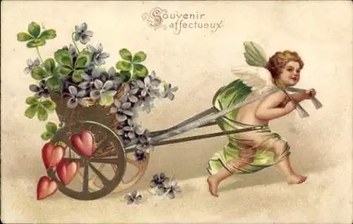 Präge Litho Engel, Kleeblätter, Herzen, Veilchen