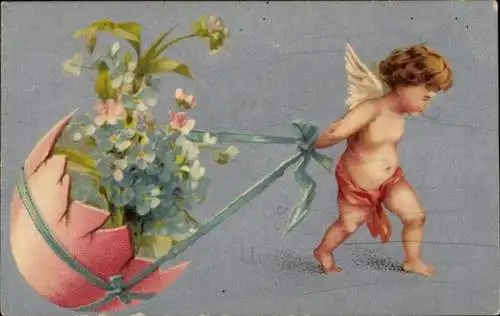Ak Engel, Vergissmeinnicht, Eierschale, Kitsch